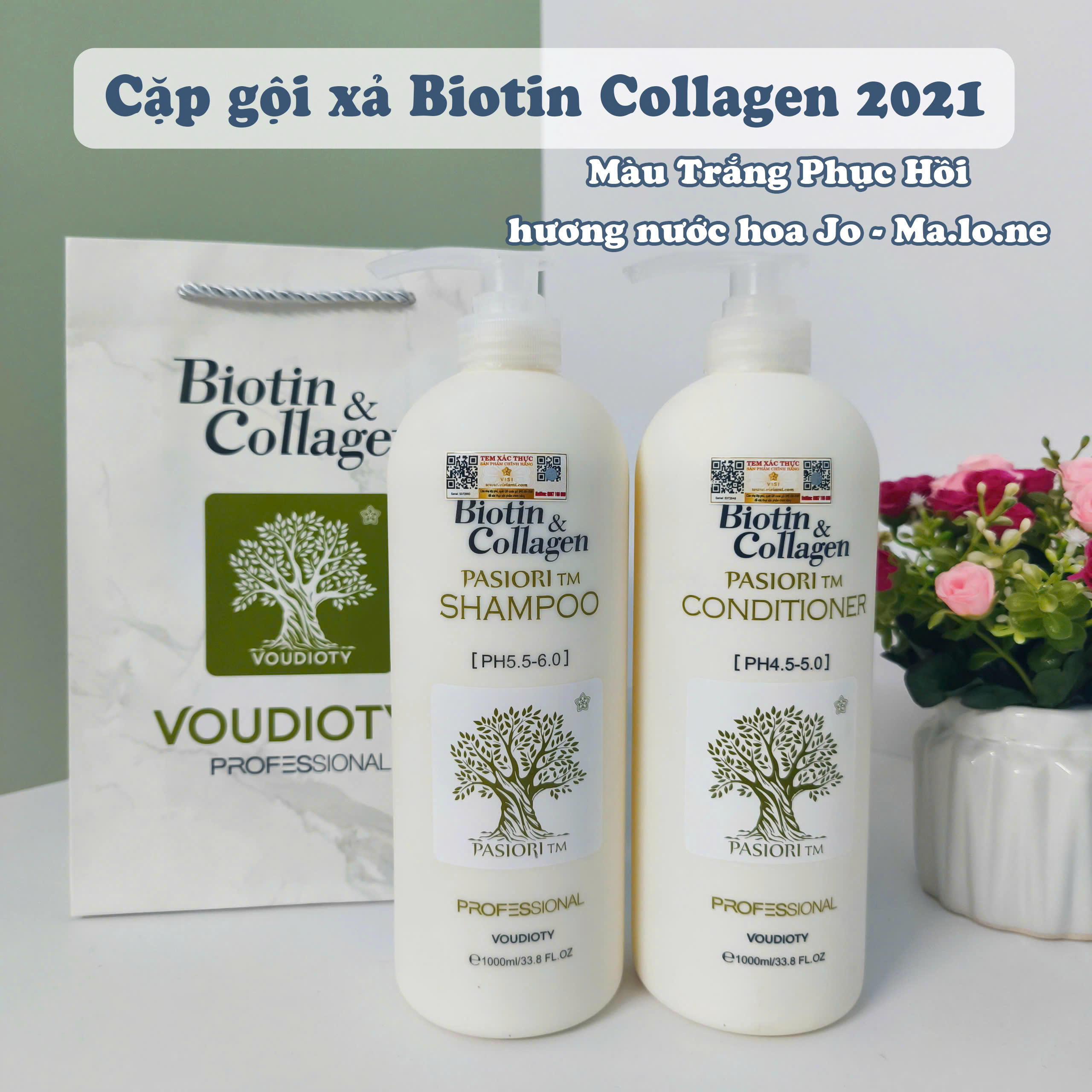 Dầu gội và dầu xả Biotin Collagen Voudioty Pasiori , 1000ml