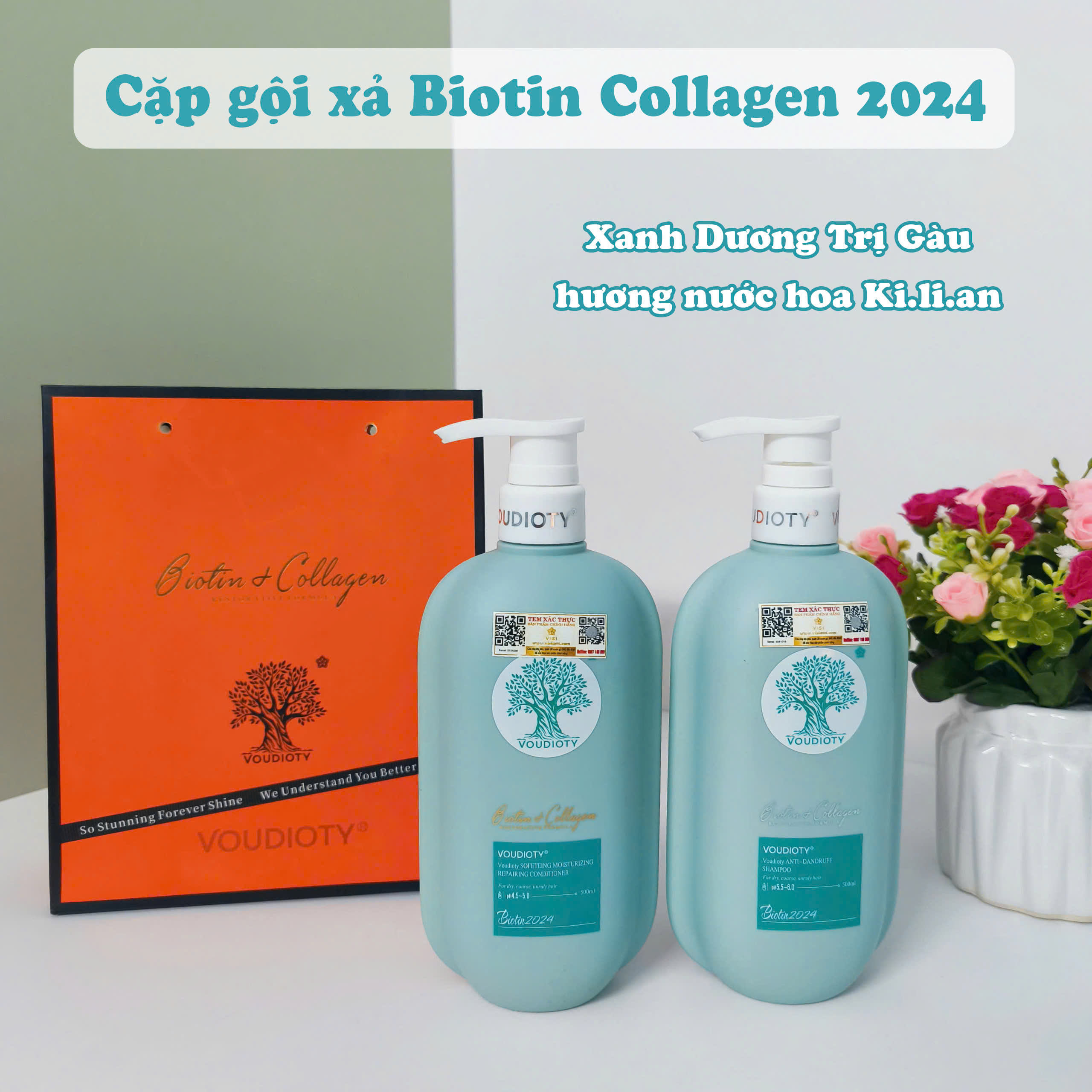 Cặp Gội Xả Biotin Collagen Giảm Rụng Tóc, Ngăn Gàu, Kiềm Dầu, Phục Hồi Tóc Khô Xơ, Hư Tổn, Óng mượt