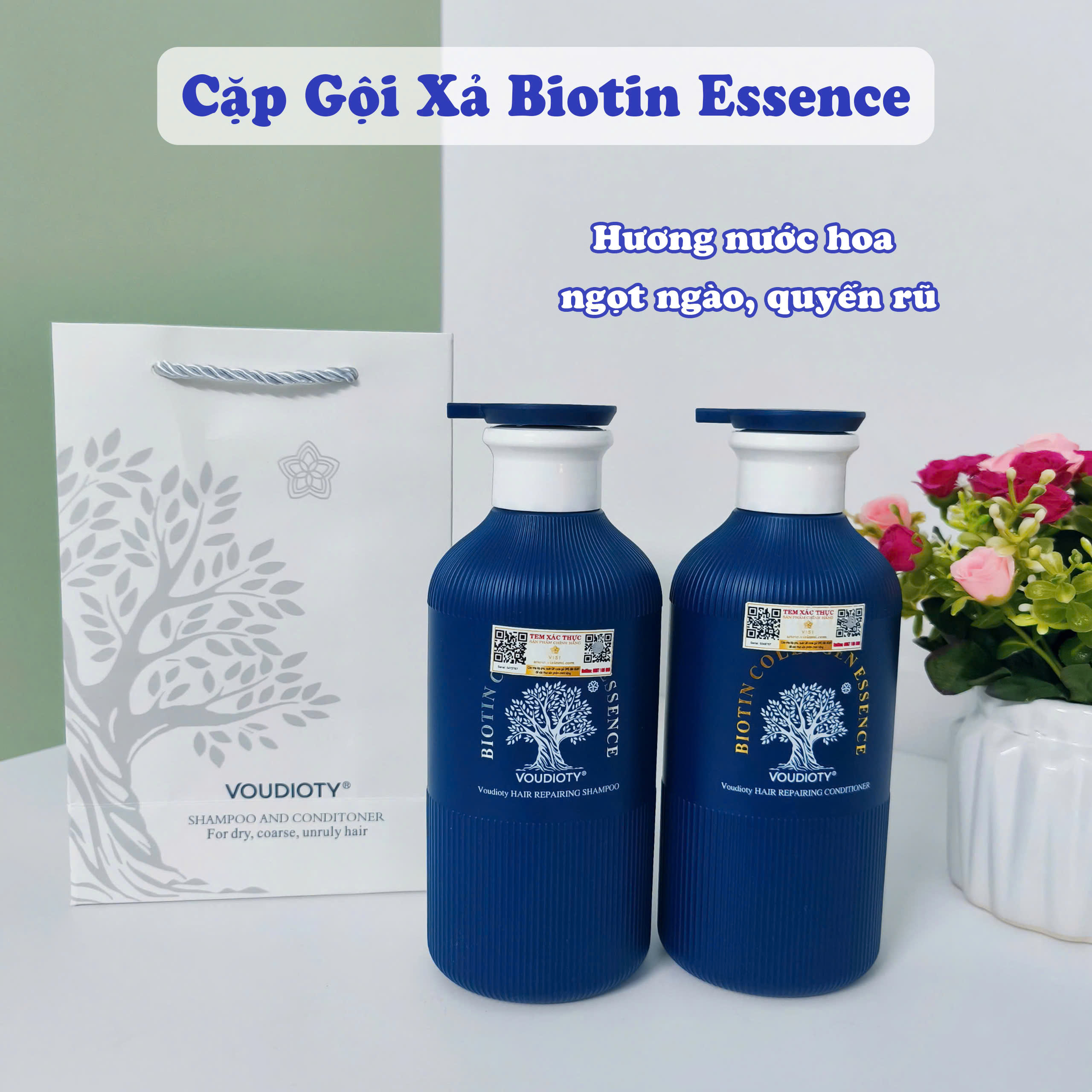 Cặp Dầu Gội Xả Biotin Collagen Essence Hương nước hoa, phục hồi tóc hư tổn, giúp tóc suôn mượt tự nhiên 500ml