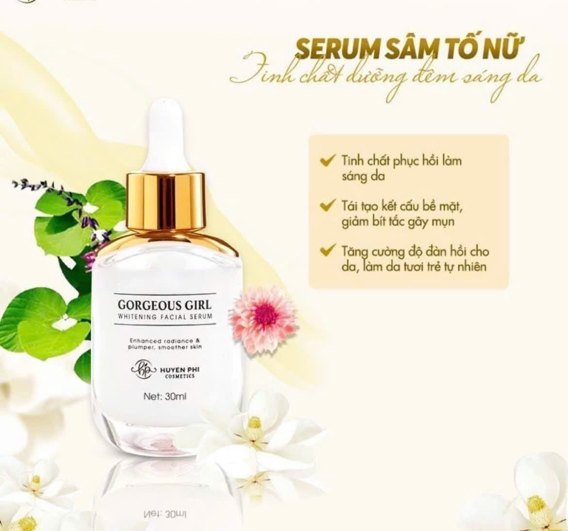 Serum Sâm Tố Nữ 30ml giúp cho da khoẻ mạnh, căng bóng, trắng hồng, tái tạo trẻ,ngăn ngừa lão hoá da