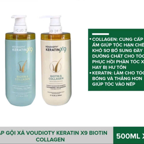 Cặp dầu gội xả dưỡng tóc KERATIN Biotin X9 500ml phục hồi tóc chuẩn salon