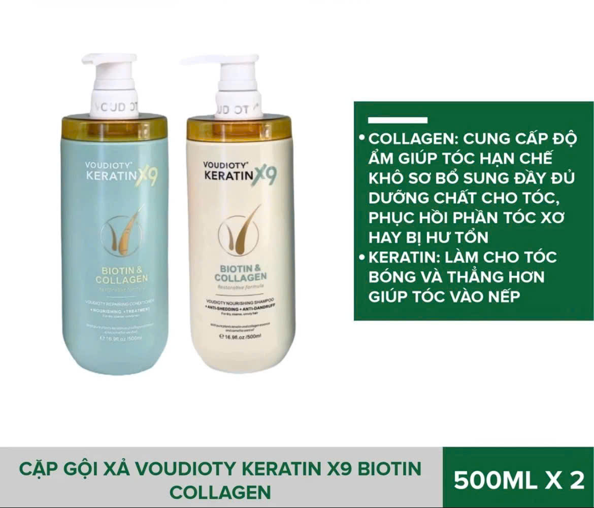 Cặp dầu gội xả dưỡng tóc KERATIN Biotin X9 500ml phục hồi tóc chuẩn salon