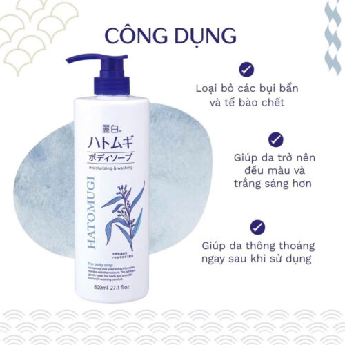 SỮA TẮM TRẮNG DA HATOMUGI HẠT Ý Dĩ 800 ML Nhật Bản