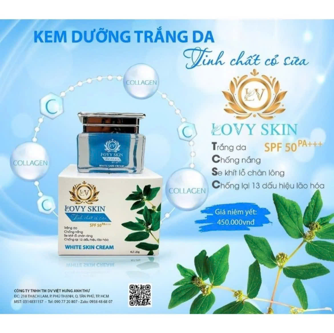 kem dưỡng trắng da phục hồi làn da hư tổn dành cho da nhạy cảm - lovy skin