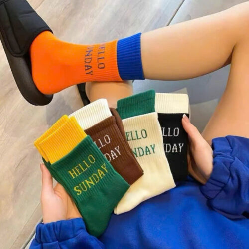 Tất cổ cao nữ chất cotton gân tăm co giãn đa chiều thấm hút tốt phong cách cá tính